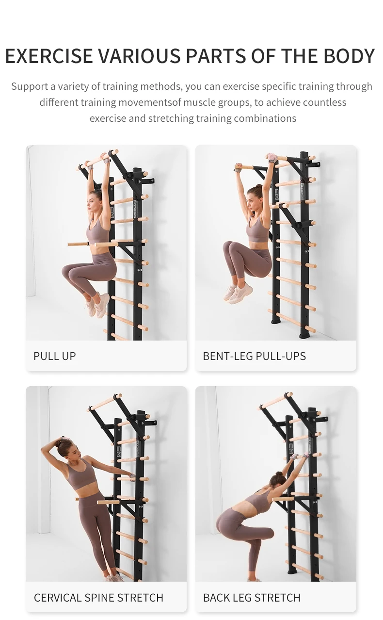 Wall Mounted Wooden Fitness Swedish Ladder – Ideal Exercise Ladder for ...