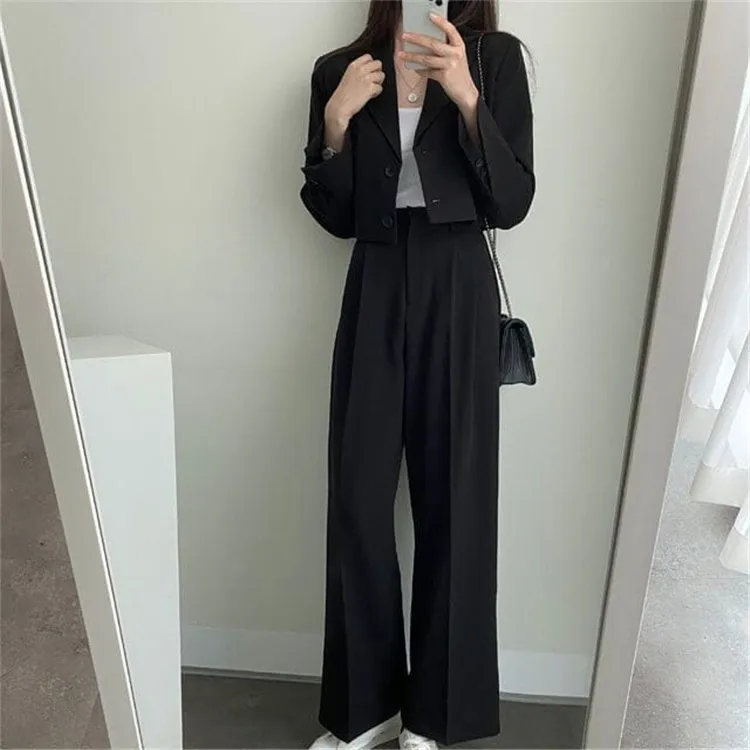 Korean Style Blazers Set 2022 Two Piece Suit High Quality Cropped ...