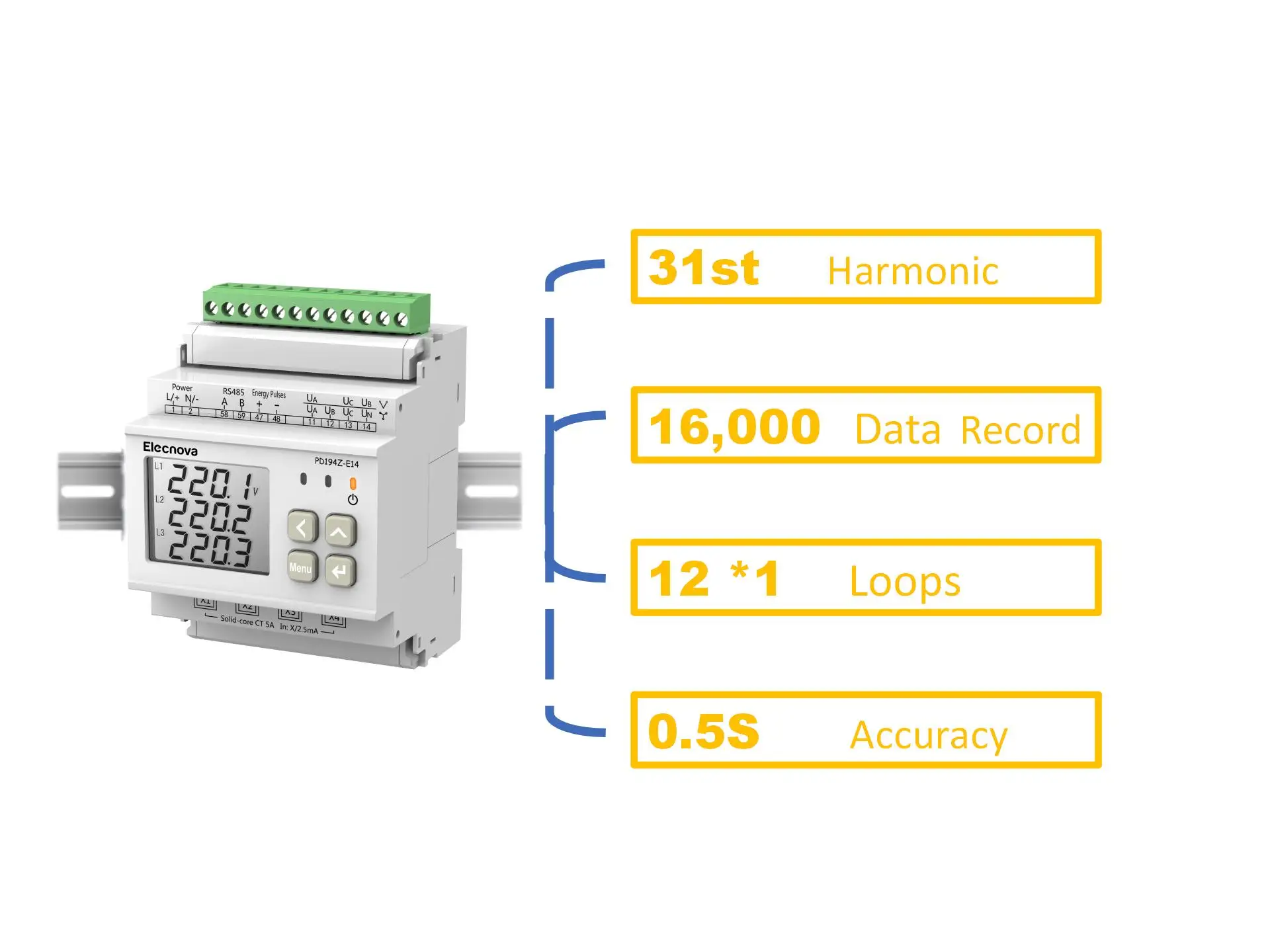 LCD Display Multi Functional THD 3 Phase Unbalance Energy Monitoring Data Logger Power Meter