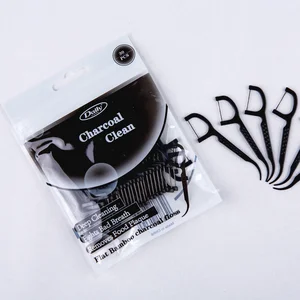 Organic Bamboo Charcoal Dental Flossers Custom Eco-friendly Daily Care Tooth Floss Sticks with Mint Flavor