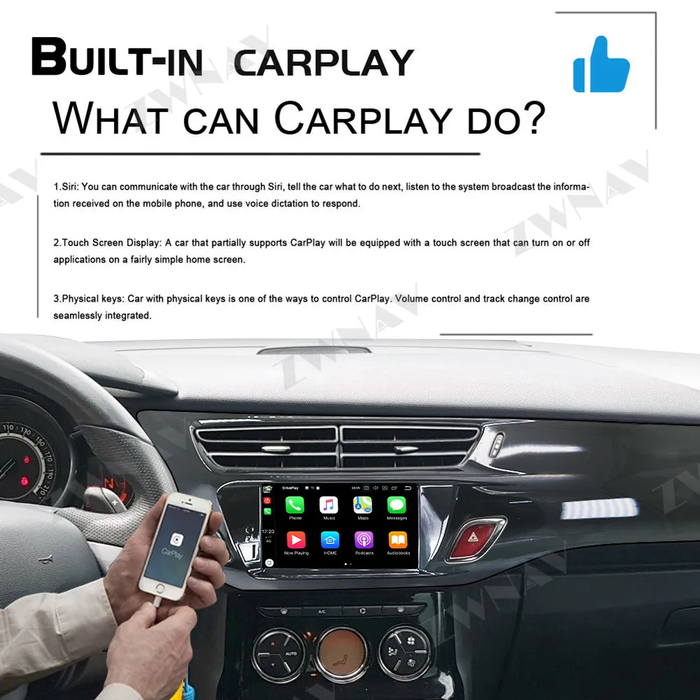 ZWNAV 4+64G Android 9.0 Car Multimedia DVD Player for Citroen C3 DS3 2010-2016 Car GPS Audio Radio Stereo Head Black Unit