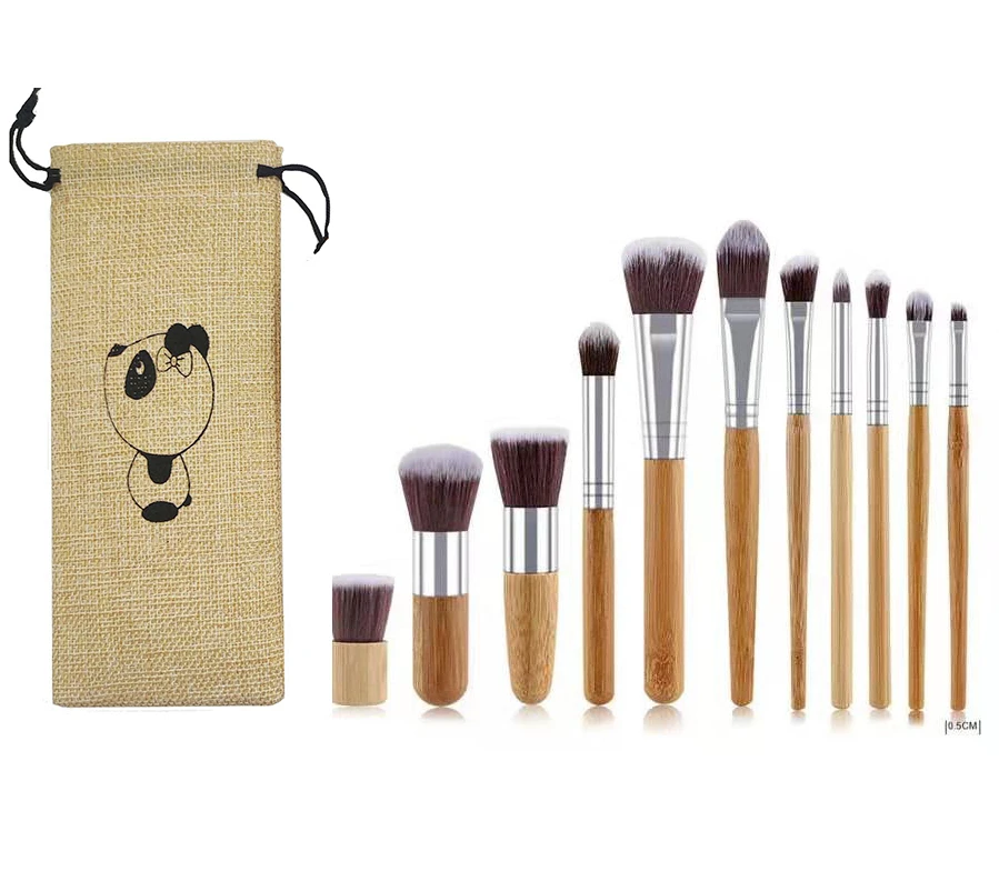 Eco friendly Foundation Powder Mineral Eye Face Make Up Brushes Set Reusble bamboo make up brush