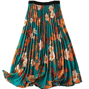 Women's Plus Size Ditsy Floral Flared Design Oem Customizable Midi Skirt Polka Dots Pleated Skirts Midi Length Skirts