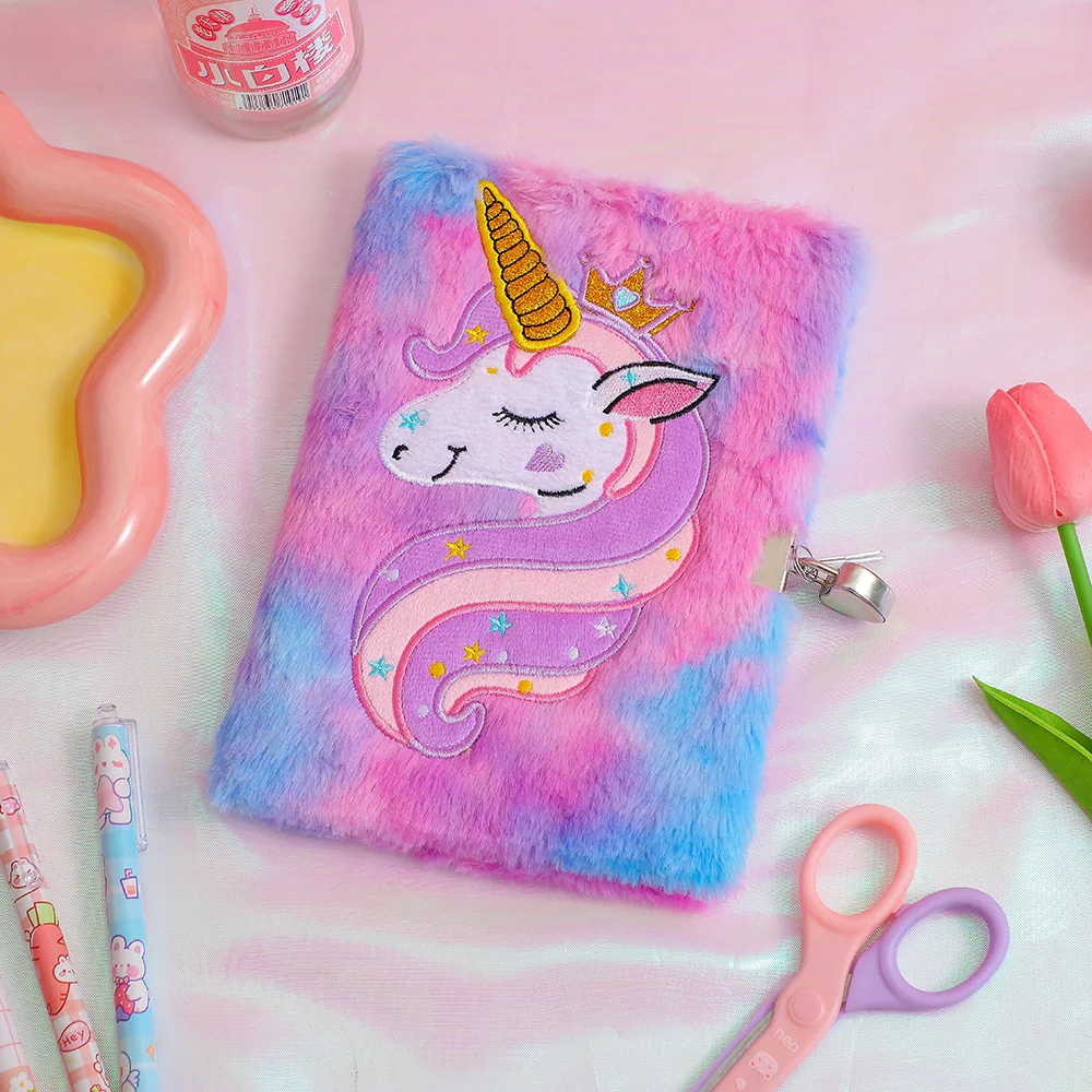 Children's Plush Lockable Diary with unicorn Cartoon Journal Notebook 2024 for Gifts