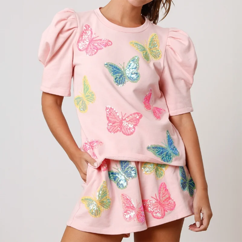 売れ筋商品|||セセ カットソー トップス レディース Women's Cotton Butterfly-Gem Short-Sleeve Tee Confetti Pink T-shirt with cut out, Pink - Sisley
