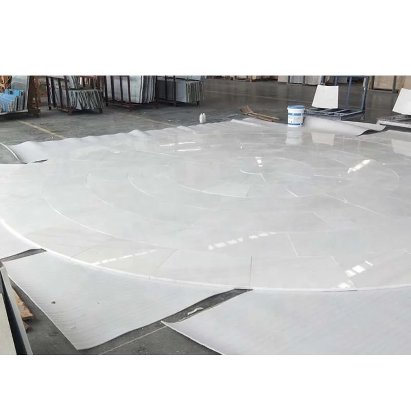 Indoor Hotel  Lobby Natural Stone Aristone White Marble With Grey Veins Waterjet Cutting Arc Shape Floor Tiles