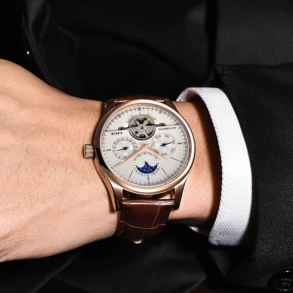 LIGE 6826 Automatic Tourbillon Skeleton Watch Men Calendar Relogio Masculino Drop Shipping  Mechanical Watch