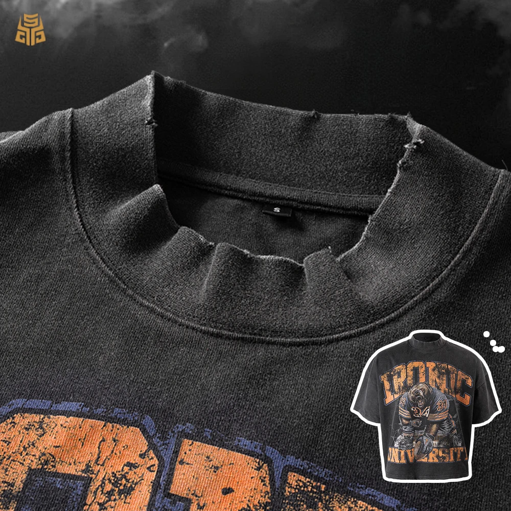 T-shirt surdimensionné lavé à l'acide, streetwear de luxe, T-shirt personnalisé en coton lourd 300 g/m², T-shirts vintage déchirés pour hommes