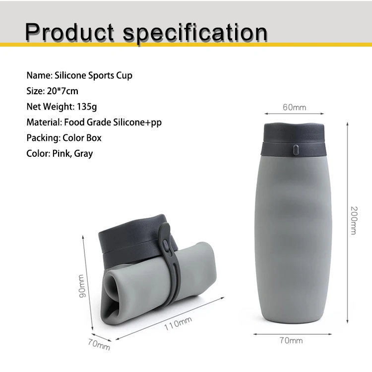 Beeman Eco Reusable Foldable Collapsible Water Bottle Silicone Handle Holder Travel Sport Water Bottle