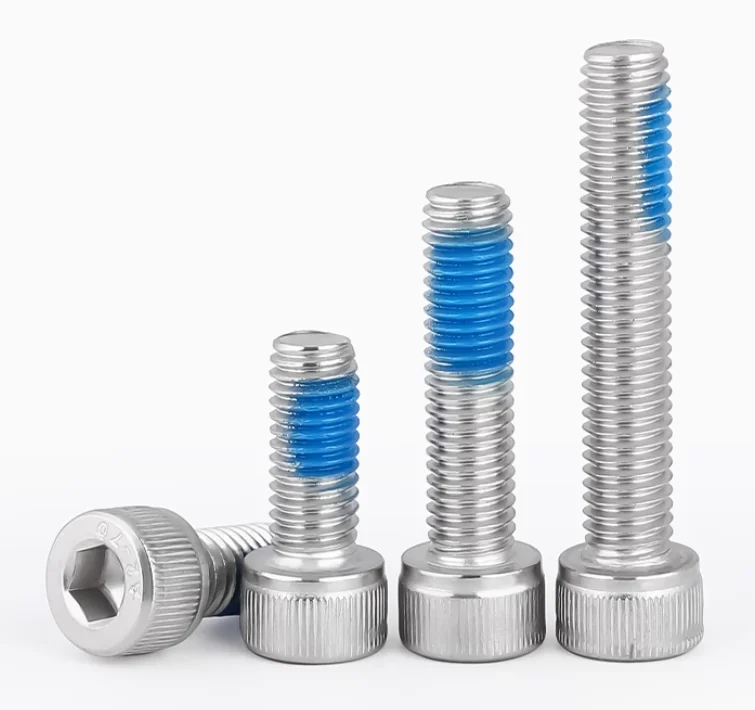 product customized steel countersunk flat pan head threadlock screws bolt anti loosening blue nylon patch locking thread nylok screw-61