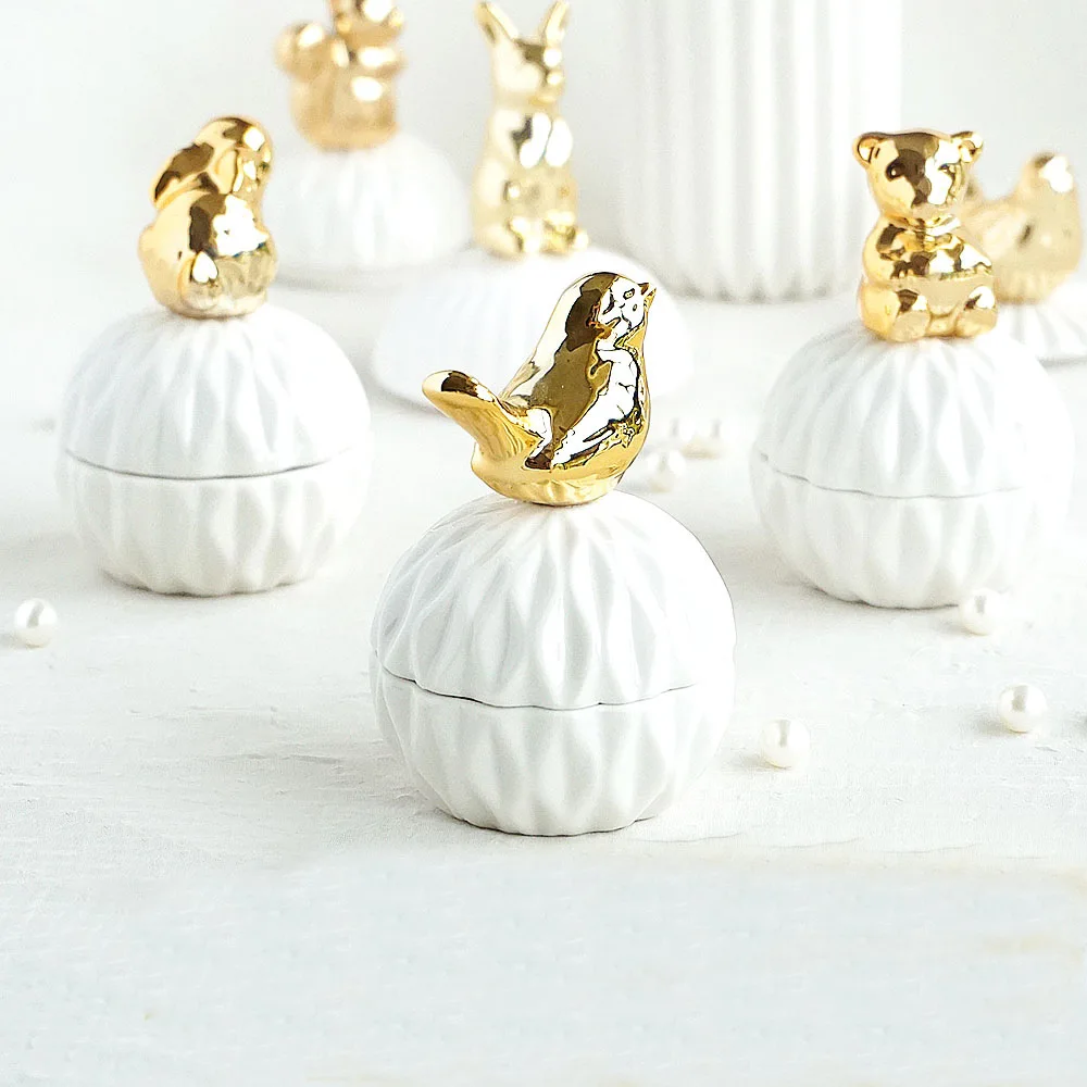 Скандинавская Золотая керамическая шкатулка для хранения ювелирных изделий в виде животных, ожерелье, кольцо, серьги, настольный мини-органайзер для макияжа