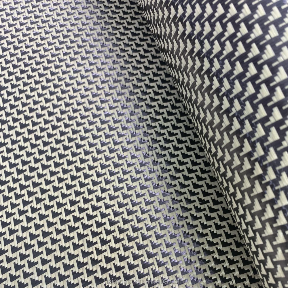 Airplane Yellow Black 3k 280gsm Carbon Fiber Kevlar Woven Fabric Jacquard Carbon Cloth