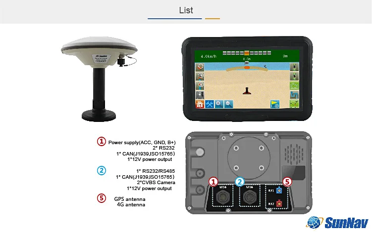 SunNav GPS Guidance System 10 Inches Large Touch Screen AG100plus Navigation for Precision Agriculture Farm Machinery