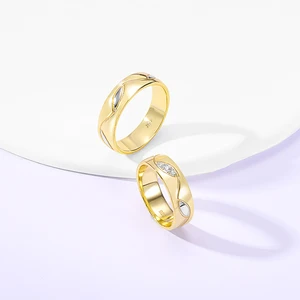 Keiyue Trendy Couple Rings 18K Gold Dubai Wedding Ring Sets 925 Sterling Silver CZ Jewelry