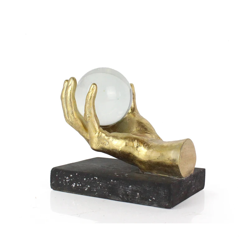 Wholesales Creative Crystal Ball Resin Hand Sculpture Statue Crafts Home Decoration Gold Leaf Electroplating