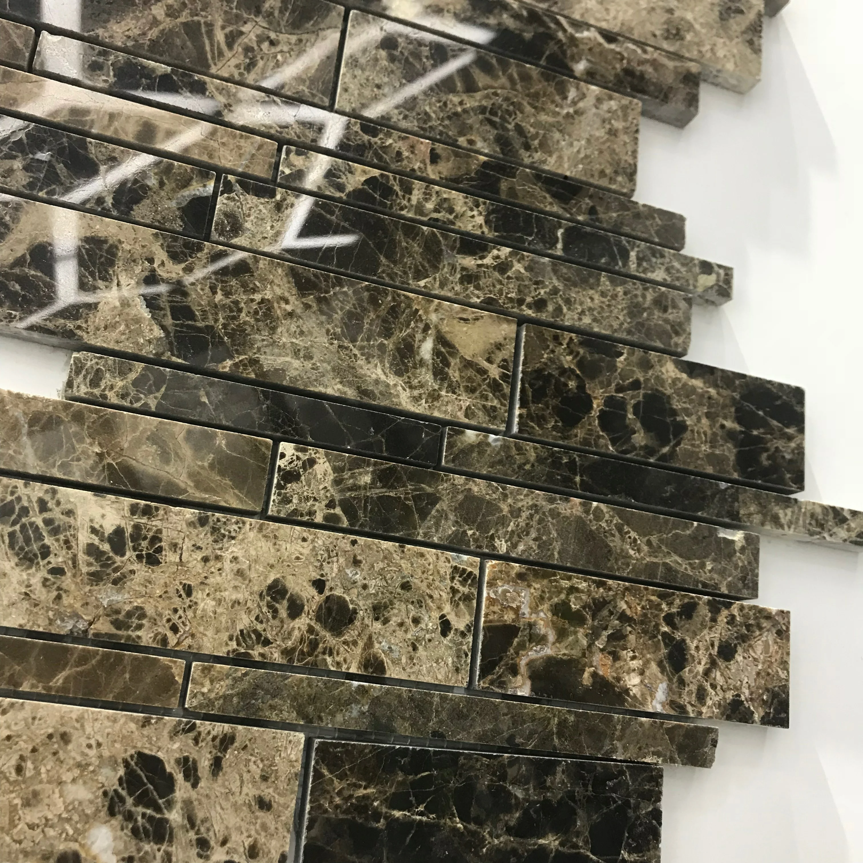 Emperador Dark Random Strip Shape Marble Mosaic Tile for Home Decor Backsplash Mosaic Tile