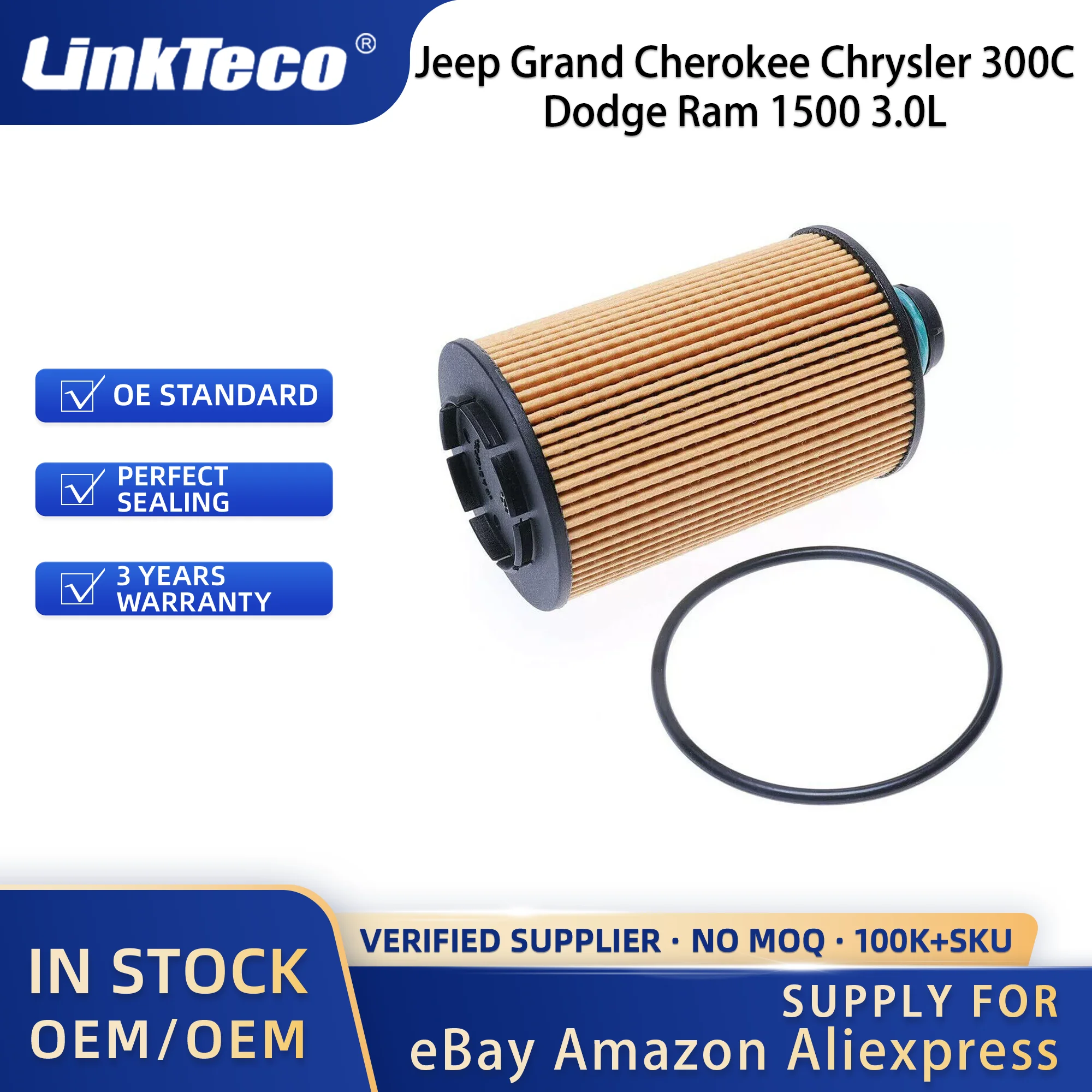 Linkteco Oil and Fuel Filter Kit for Jeep Grand Cherokee Chrysler 300C Dodge Ram 1500 3.0L Eco-Diesel 2011-2018 68229402AA