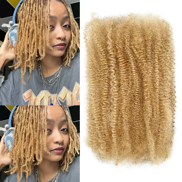 KAMA 27# Blonde 4C Afro Kinky Curly Bulk Human Hair for Crochet Braids 100% Remy Brazilian Hair Machine Double Weft 50g/pack