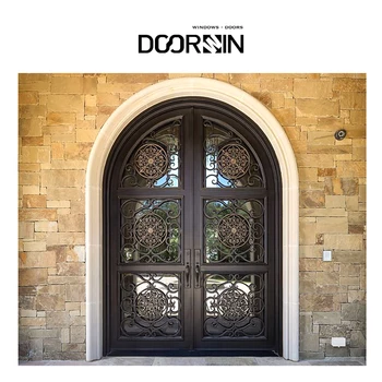 High Quality Custom European Style Modern Factory Security Arched Main Entrance Front Entry Wrought Iron Door