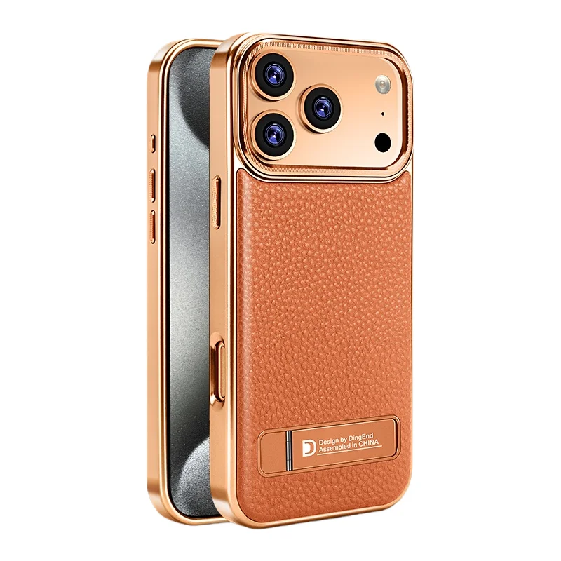 Business Electroplated PU Leather Magnetic Phone Case for iPhone 17 13 14 15 16 Pro Max 17 Air With Metal Stand Protective Cover