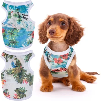 Hawaiian Printed Dog Shirts Pet Summer T-Shirts Sweat Hawaii Style Floral Breathable Cool Clothes Beach Seaside Shirt