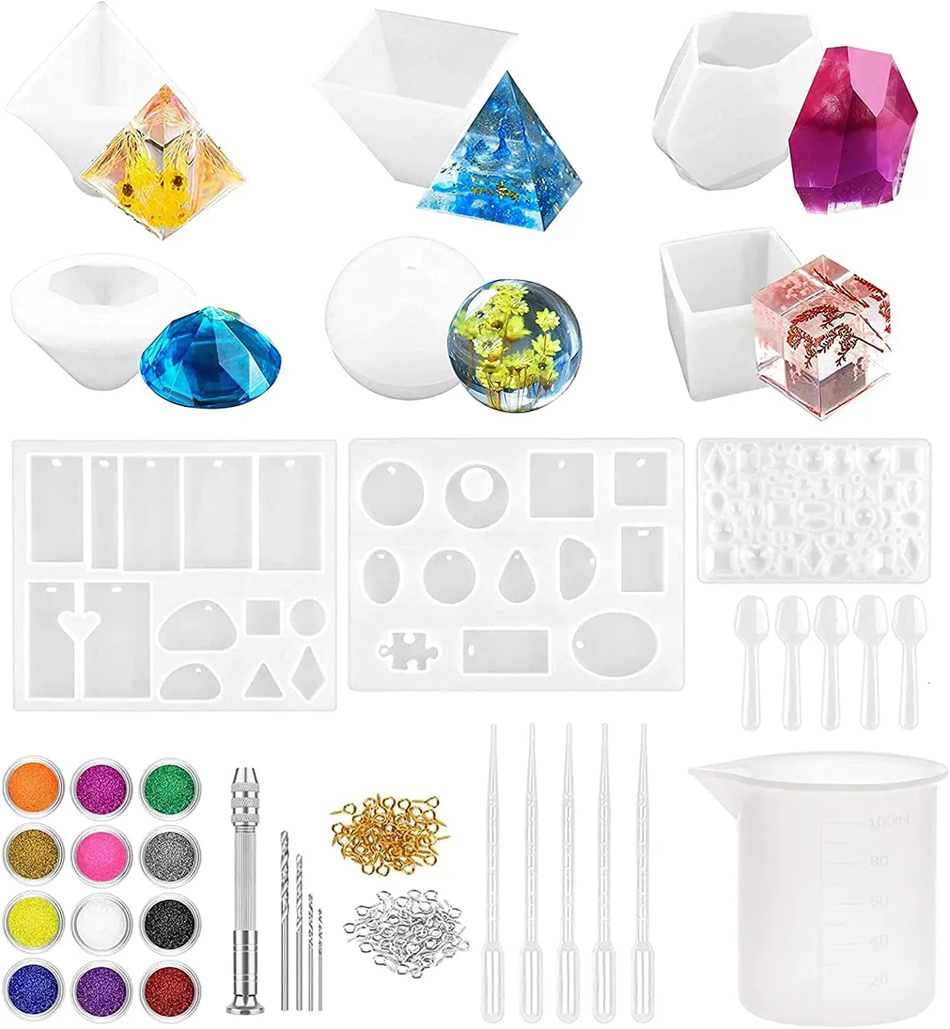 Resin Molds Kit With Alphabet Silicone Molds Epoxy Resin Mica Powder