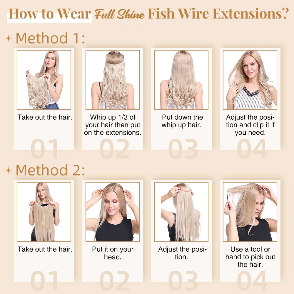 Full Shine Invisible Wire Hair Extensions Highlight Color Remy Fish