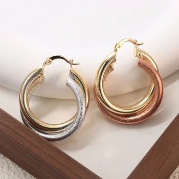 Fashion Jewelry Gifts Minimalist Elegant Accessory Tri Tone Plated Tube Hoop Earrings Classic for Women Girls