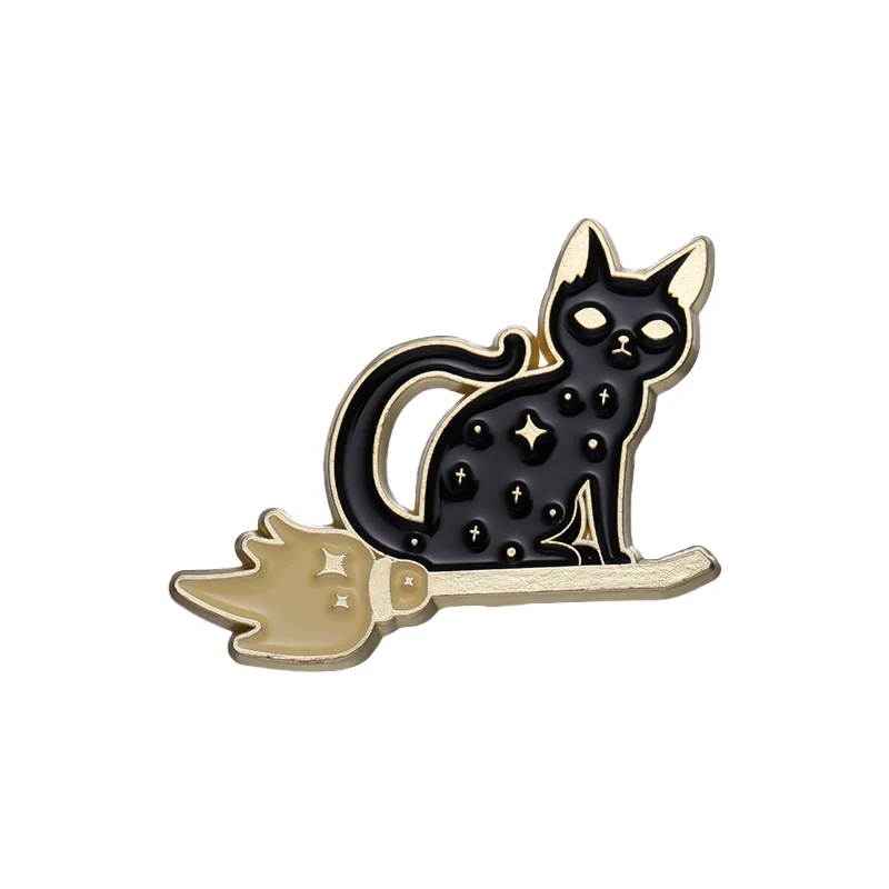 2er Set Geist Mit Schwarzer Katze Broschen - Gothic Emaille Pins Für Kleidung & Accessoires