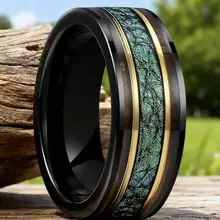 Guangzhou Fashion Rings 8mm Inlay Wooden Wedding Band Black Tungsten Ring for Mens Ring