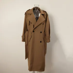Hot Sales GGFRIDAY Topcoats Classic Large Lapel Double Breasted Mid Length Temperament Trench Coat