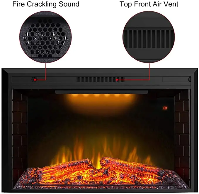 Calentador eléctrico para chimenea Luxstar con inserción de malla de 33 pesos, 1500W, 1-9 temporizador, chimenea interior, 3 colores, efecto Led superior