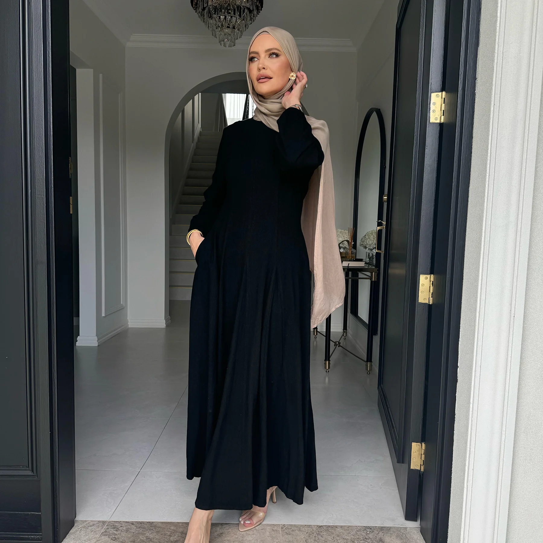 2025 Dubai New Fashion Modest Muslim Women Long Dress Linen Breathable  Solid Color Elegant Dress for Daily Life| Alibaba.com