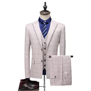 Men's New Spring and Autumn Slim-Fit Three-Piece Plaid Suit Morning Leisure Style Single Breasted Closure Plus Size
