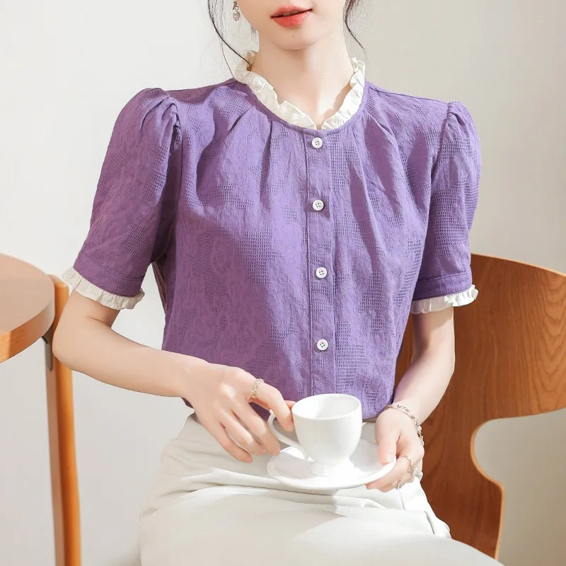 purple dress blouses for women & Other Stories | Ruffle V-Neck Blouse | Purple
