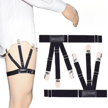 Factory Wholesale Men's Dress Adjustable Elastic Mens Shirt Stay Garter Belts with Non-slip Locking Clamps
