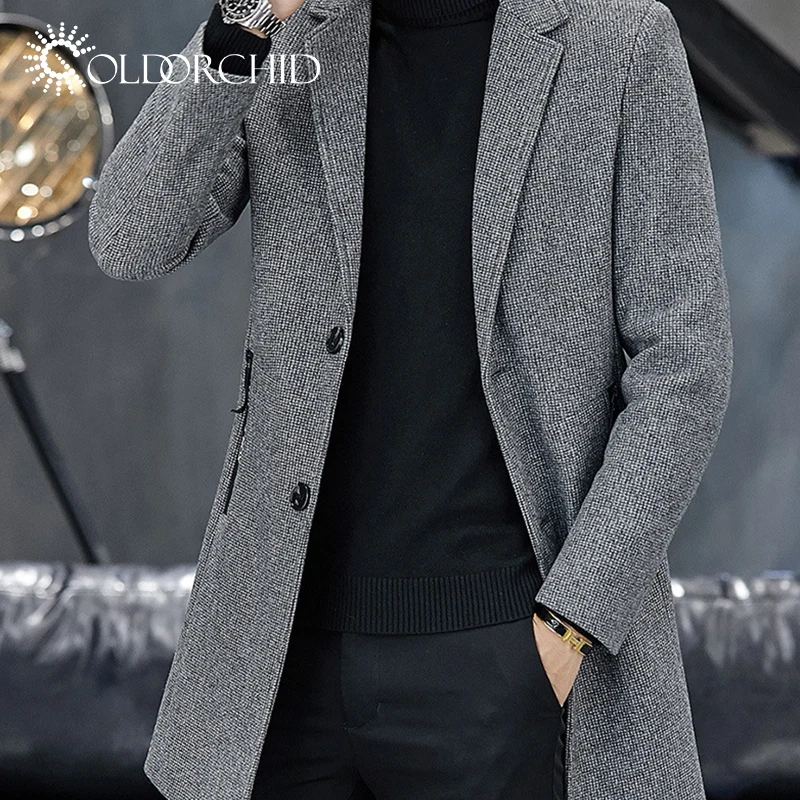 Fashion Medium Style  Gray  Winter Overcoat Men Slim Fit Jacket Wool Coat