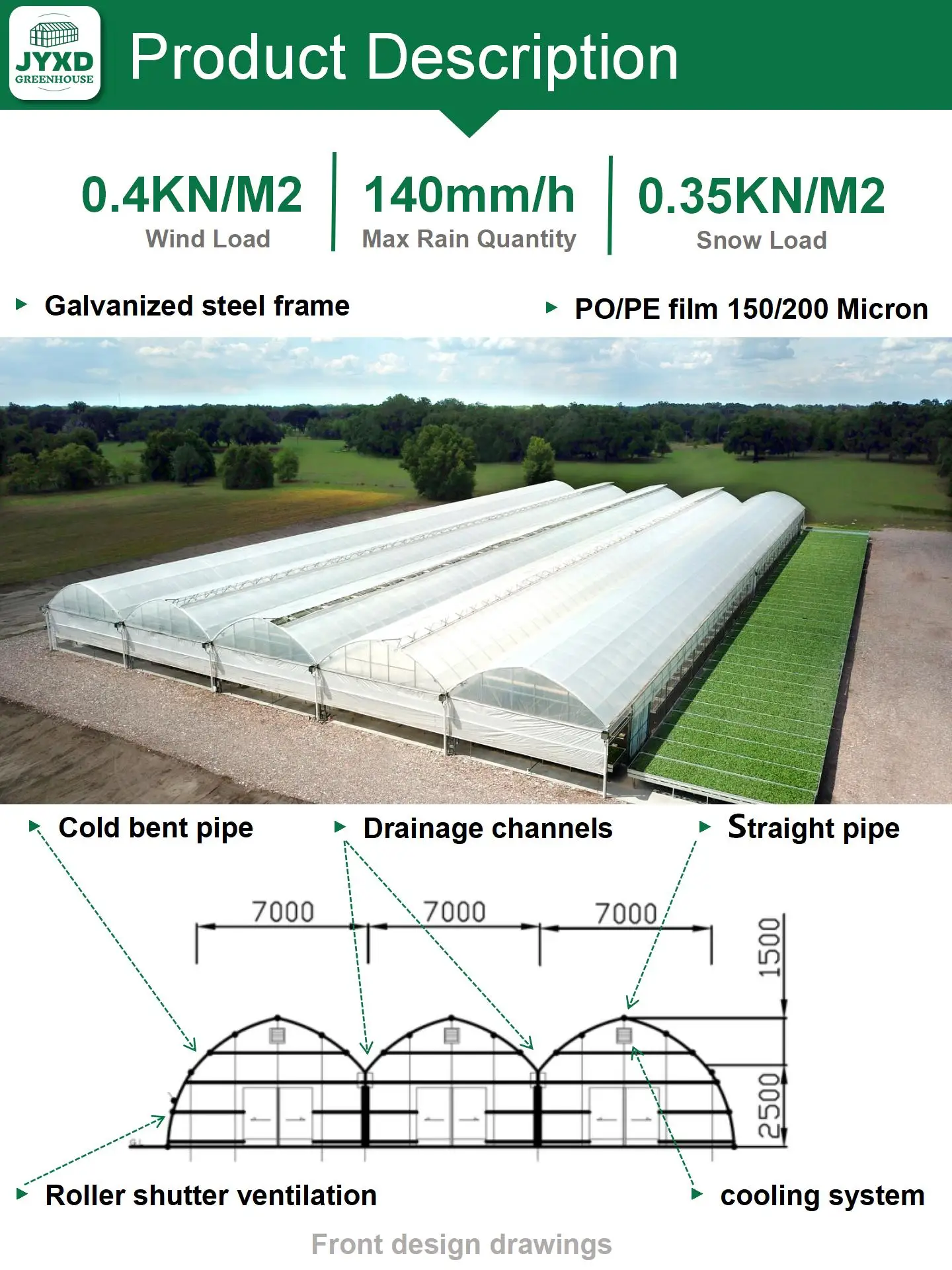 Oval Tube Multi Span Film Green House Greenhouse Structure Commercial Used Greenhouse Frames For