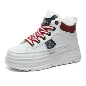 W3627 Women's Winter Casual Board Sports Shoes Mid Top with Waterproof Flat Plush Inner New Collection Versatile Thick Sole