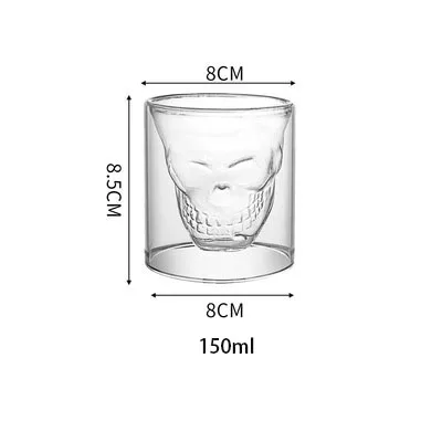 New Design 25ml 75ml 150ml Double Layer Transparent Skull Head Whiskey clear Glass Glass bar Party Drink Cup Luxury Wine Mug