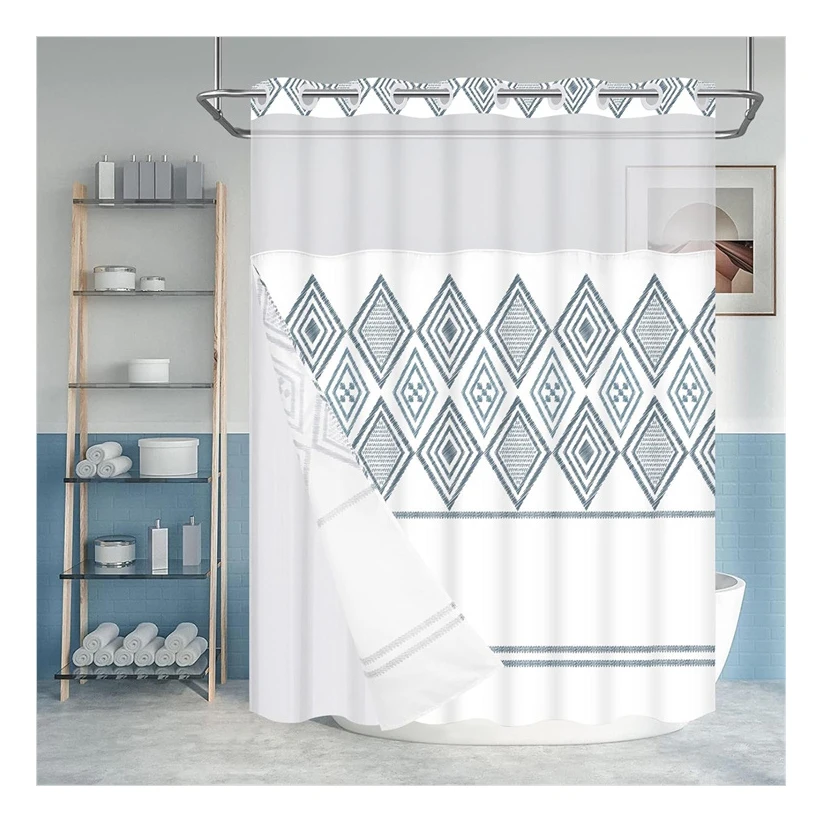Boho Hookless Shower Curtain With Snap in Liner Bohemian Morden Hotel See Through Shower Curtains for Bathroom