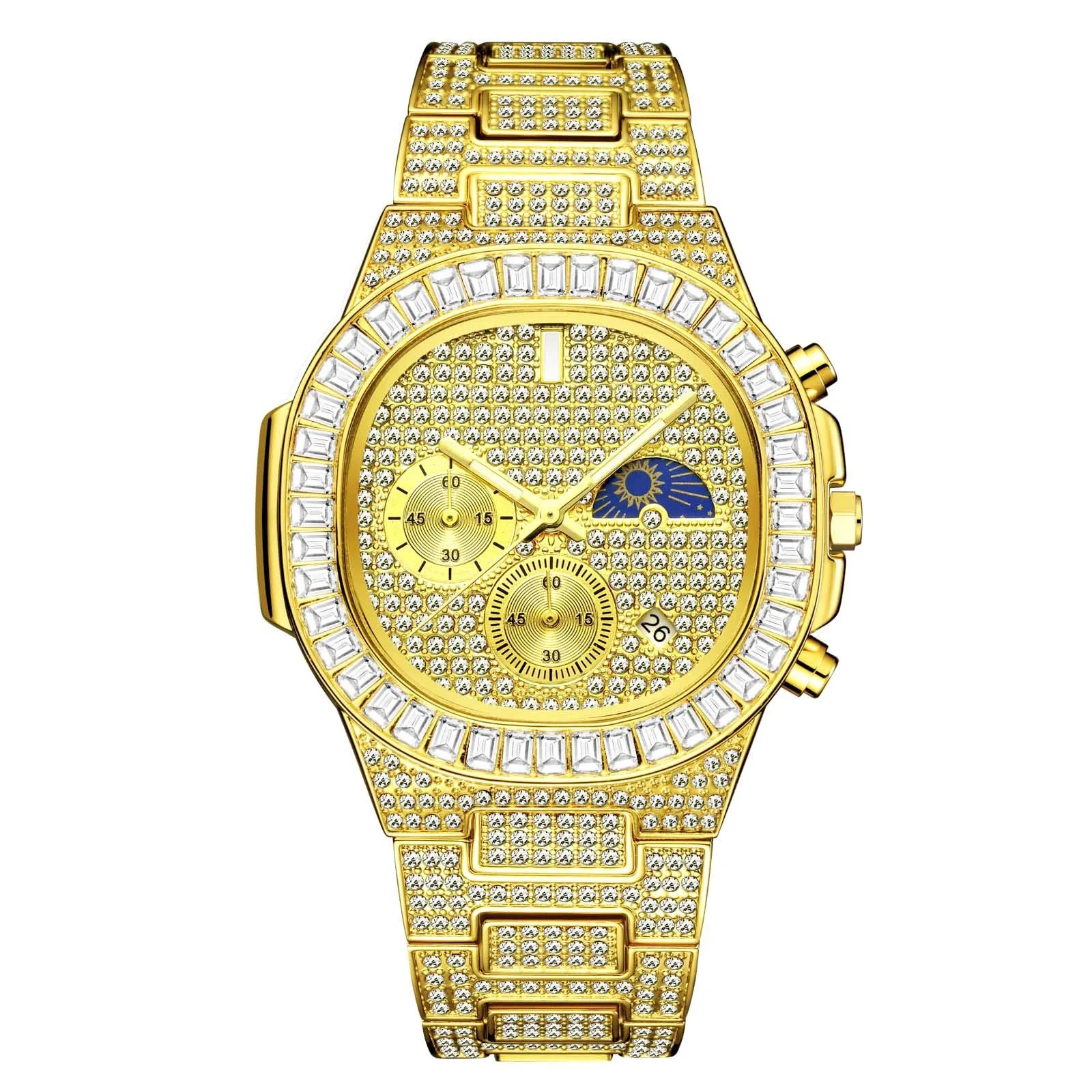 Top Brand Luxury Male Quartz Men Wristwatch Unique Gift for Men Lced Out Gold Diamond Watch