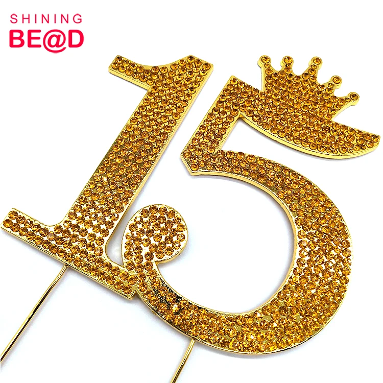 Ella Celebration Gold Quincea??era Cake Topper - Crystal Rhinestone 15th Birthday Decor