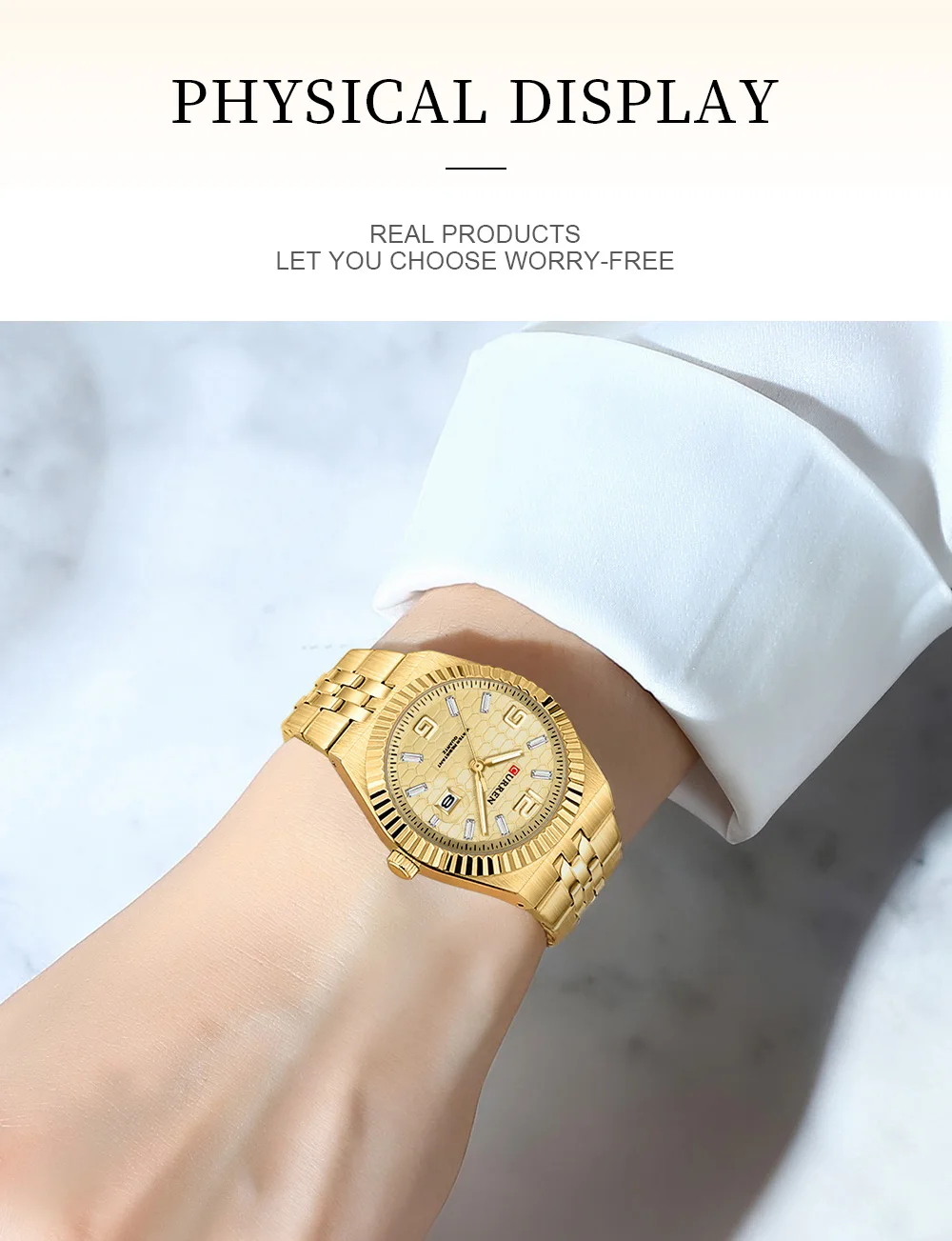 CURREN 8498 Women's Quartz Watches Stainless Steel Band Blue Dial Calendar Date Watch Ladies Water Resistant Luminous Wristwatch