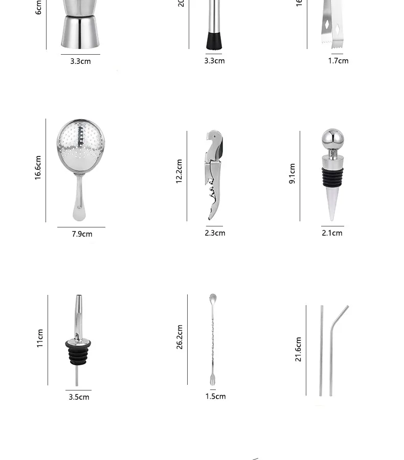 Hot Sale Stainless Steel Cocktail Mixer Bar Tools Set Customized Logo