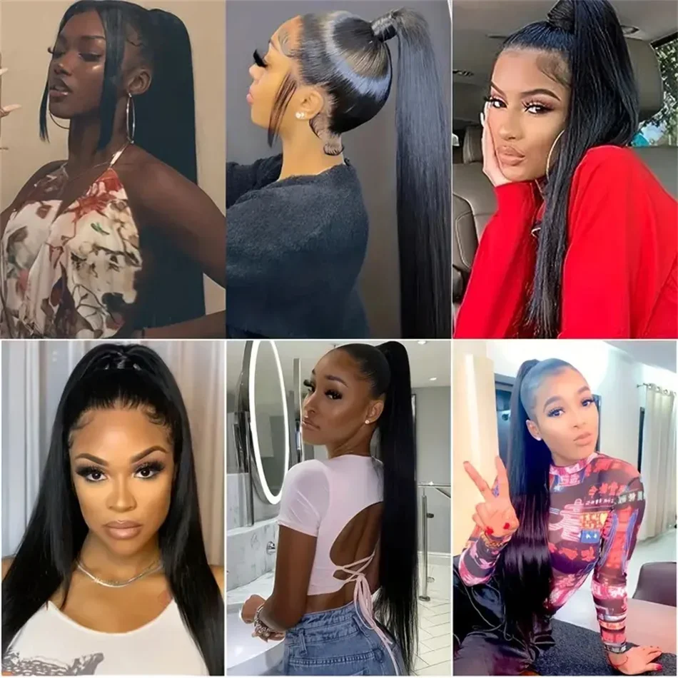 Ponytail Extension Wrap Around Ponytail Hair Extension Natural Brazilian Hair For Women Black Color Remy_voghion.com