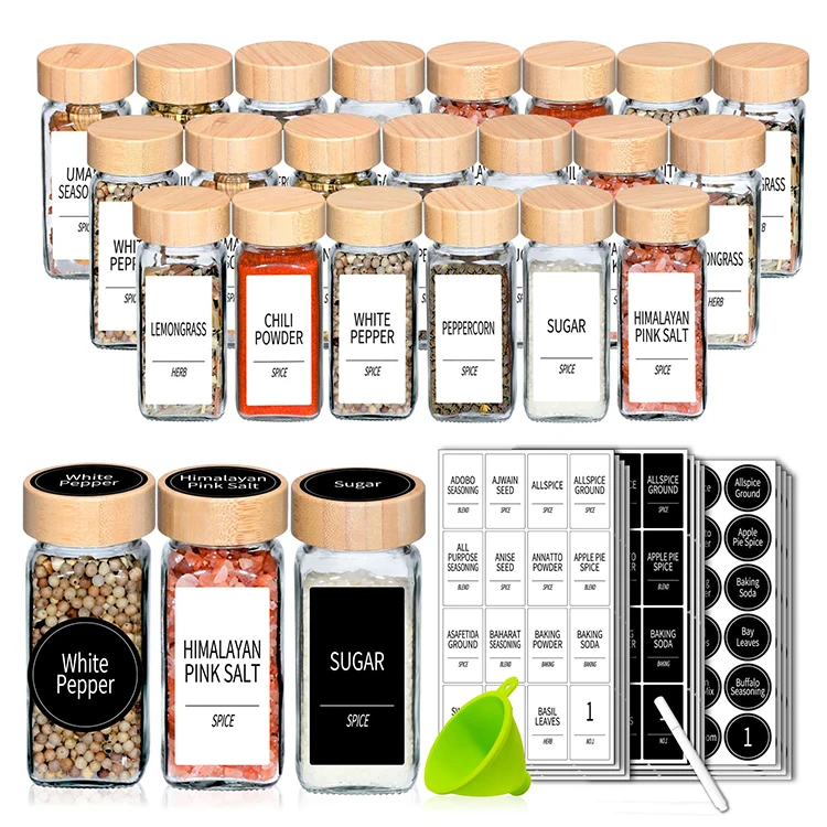 Glass Spice Jars with Bamboo Lid Spice Seasoning Containers Spice Pot Salt  Pepper Shakers Spice Organizer Kitchen Spice Jar Set Color: 5pcs jars set