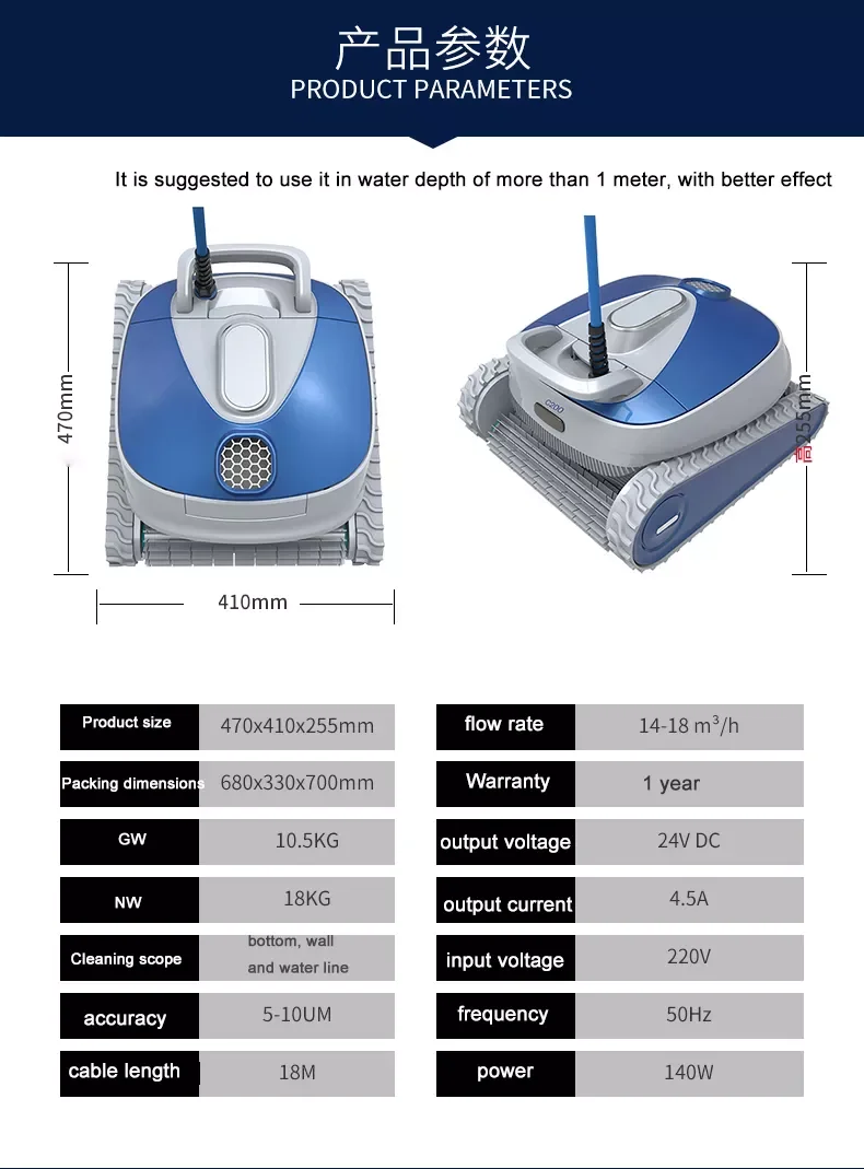 Mobile Phone Control 18m Blue Swimming Pool Accessories Cleaning Big