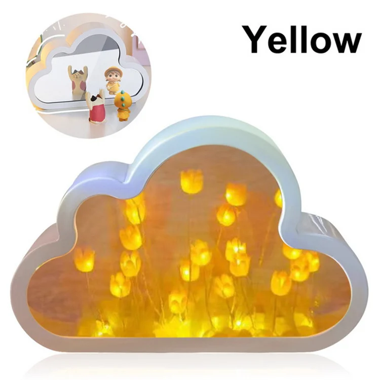 LED DIY Tulip Night Light Cloud Tulip Mirror Lights LED Handmade Simulated Tulip Table Lamp Room Desktop Decor Teen Girls
