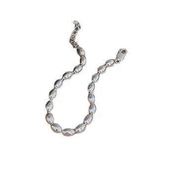 Qimei Fashion New Silver Oval Beads Bracelet Ladies Fine Jewelry Sterling 925 Silver Bracelet